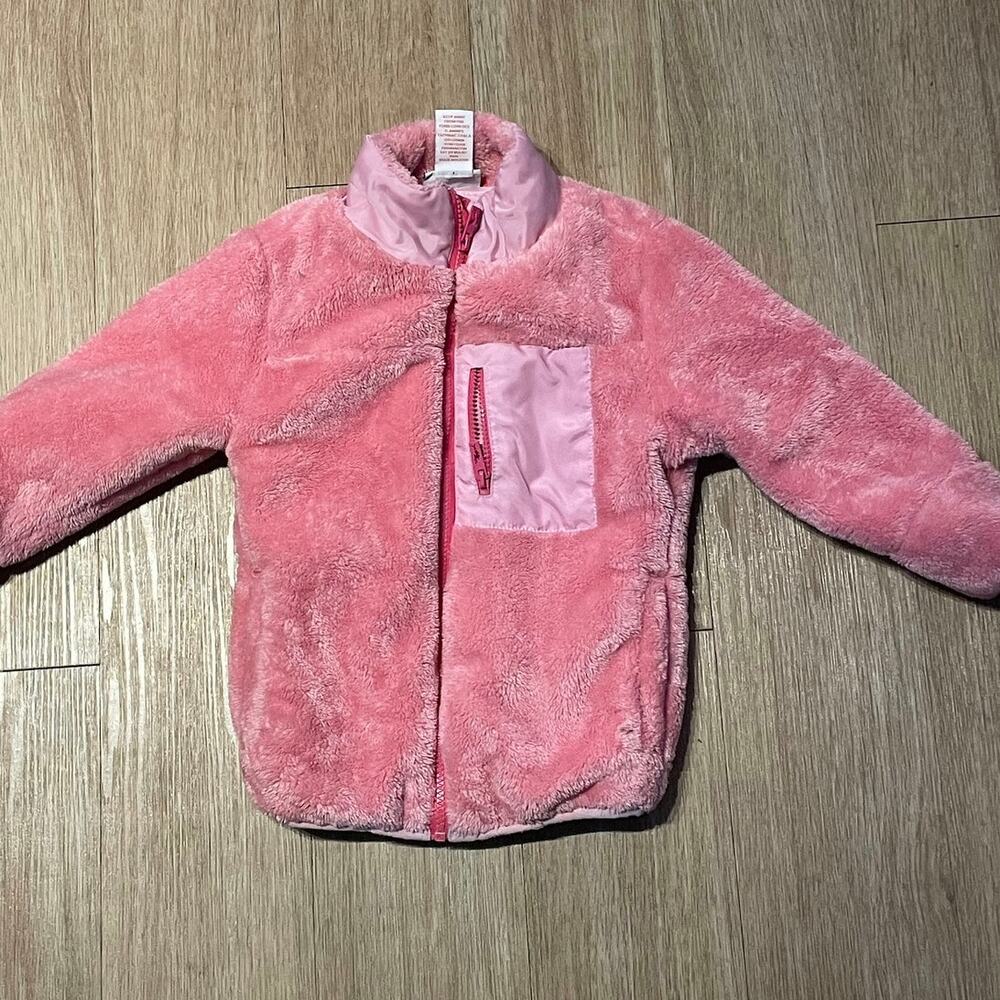 Tommy Bahama Girls Pink Sherpa Fleece Zip Up Jacket Coat Size 5 5T Mock Neck
